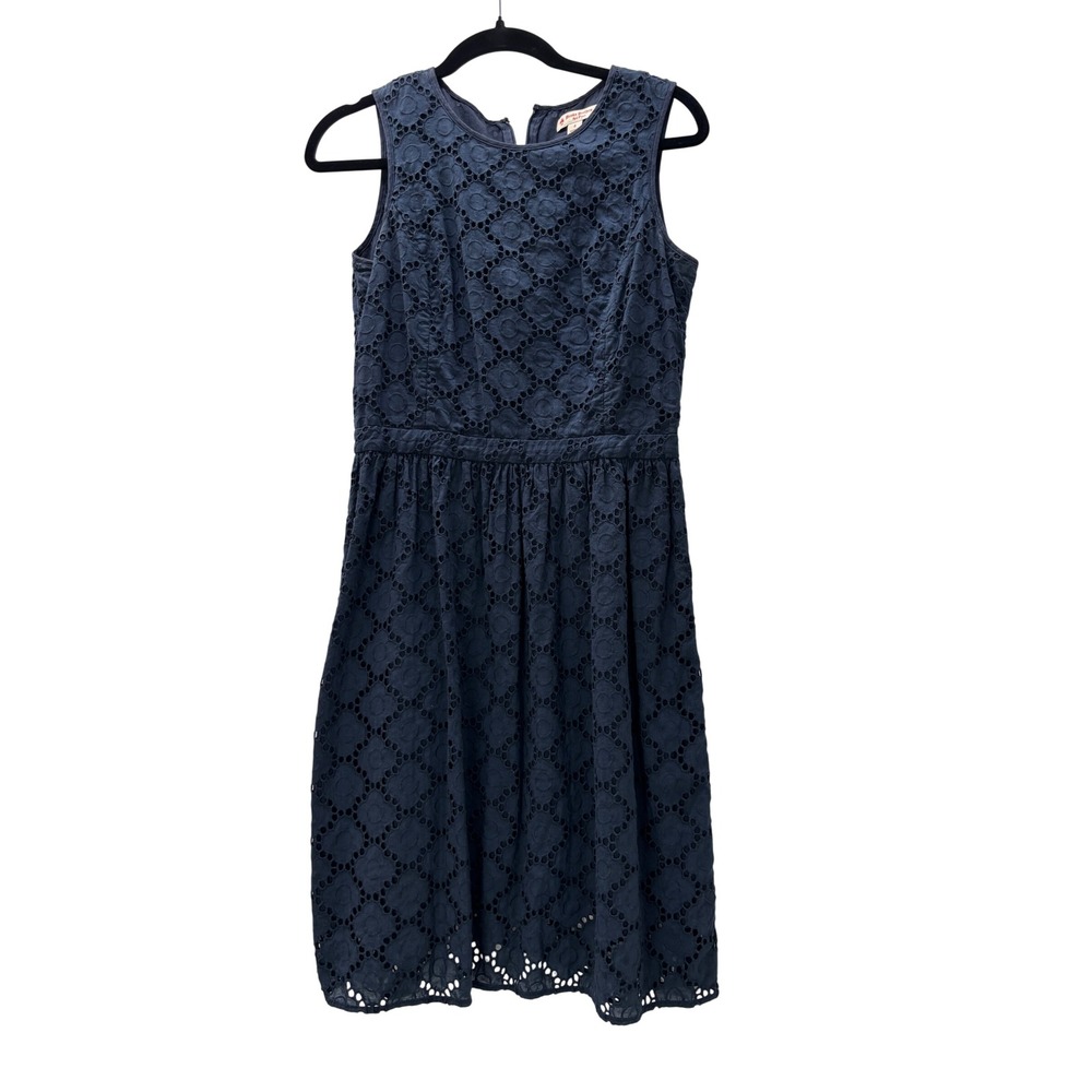 Brooks Brothers Red Fleece Navy Blue Cotton Eyelet Lace Sleeveless Dress 4